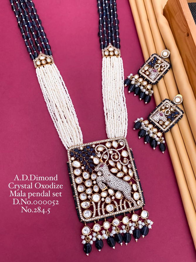 4 AD Diamond Designer Crystal Oxodize Mala Pendant Set Wholesale Shop In Surat
